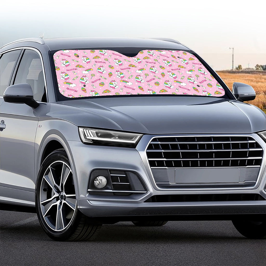 Pink Girly Unicorn Pattern Print Car Windshield Sun Shade