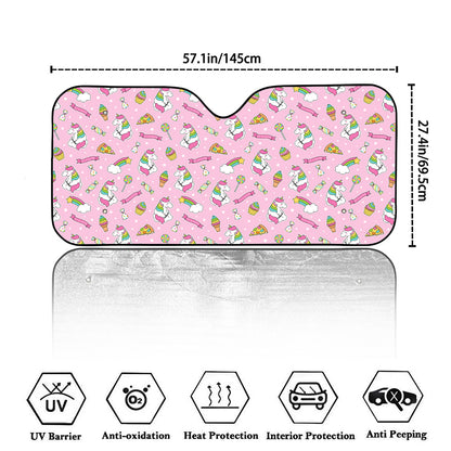 Pink Girly Unicorn Pattern Print Car Windshield Sun Shade