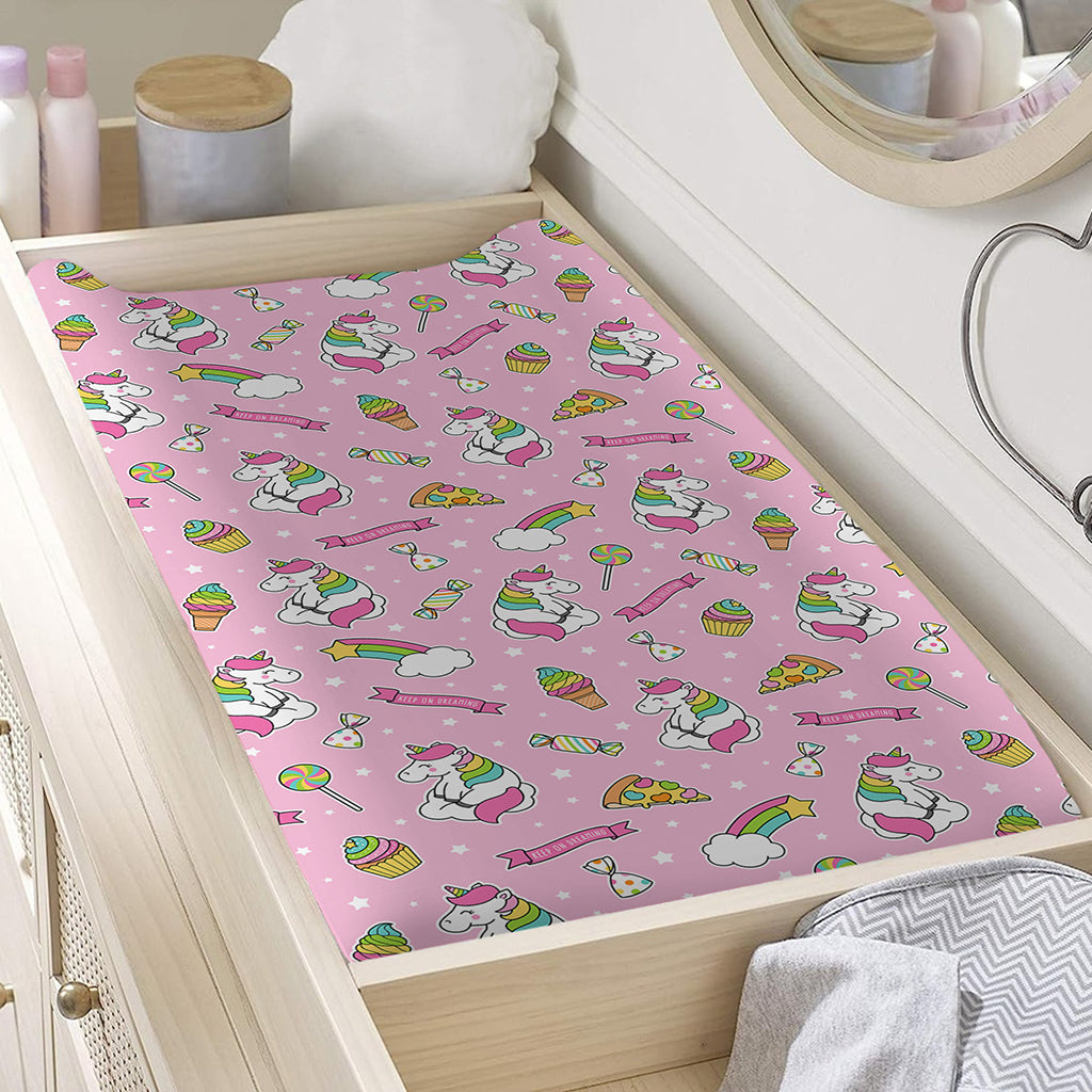 Pink Girly Unicorn Pattern Print Changing Pad Cover