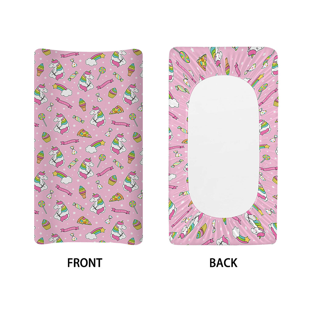 Pink Girly Unicorn Pattern Print Changing Pad Cover