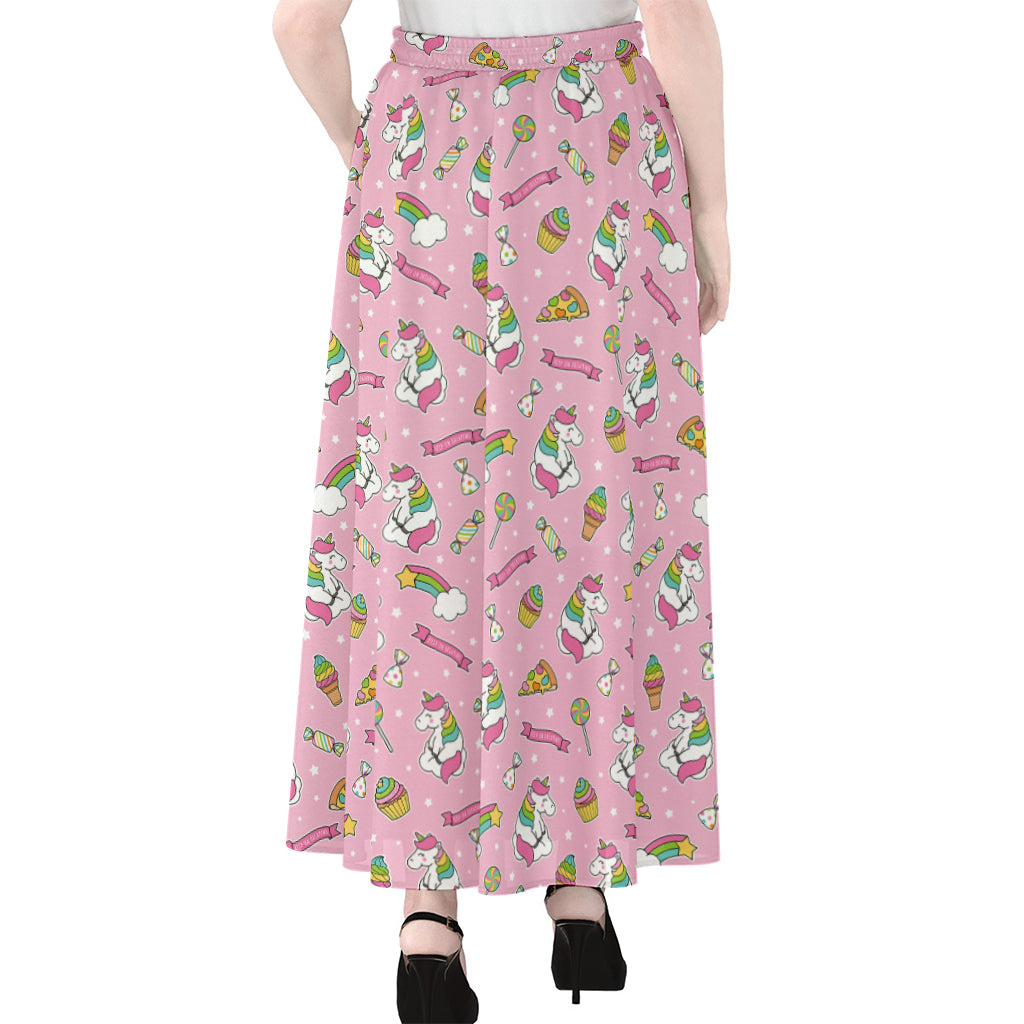 Pink Girly Unicorn Pattern Print Chiffon Maxi Skirt