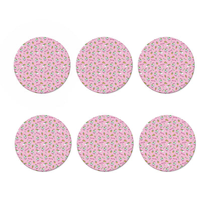Pink Girly Unicorn Pattern Print Coaster Set