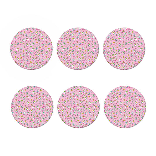 Pink Girly Unicorn Pattern Print Coaster Set