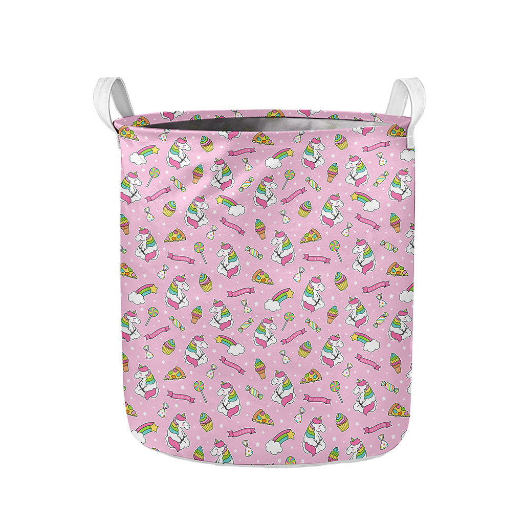 Pink Girly Unicorn Pattern Print Collapsible Laundry Basket