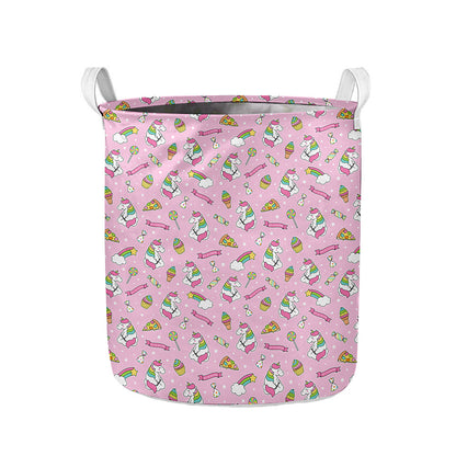 Pink Girly Unicorn Pattern Print Collapsible Laundry Basket