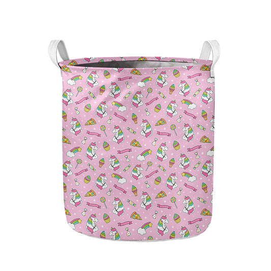 Pink Girly Unicorn Pattern Print Collapsible Laundry Basket