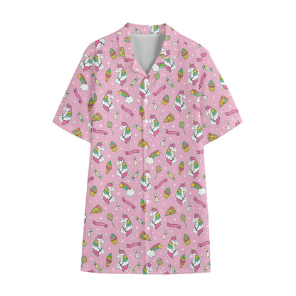 Pink Girly Unicorn Pattern Print Cotton Hawaiian Shirt