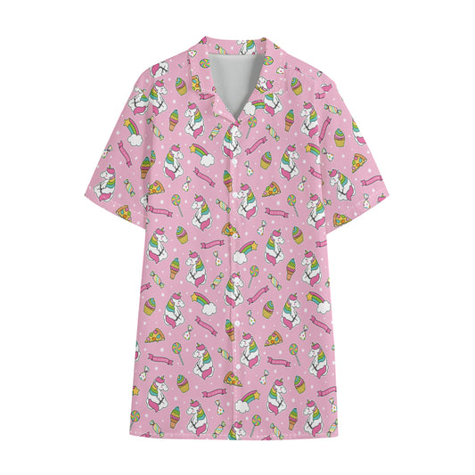 Pink Girly Unicorn Pattern Print Cotton Hawaiian Shirt