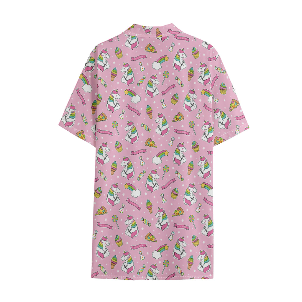 Pink Girly Unicorn Pattern Print Cotton Hawaiian Shirt