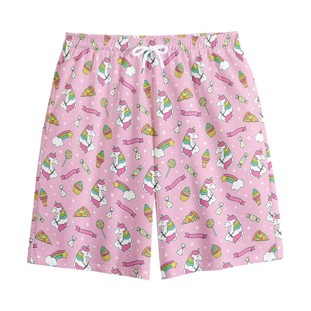 Pink Girly Unicorn Pattern Print Cotton Shorts