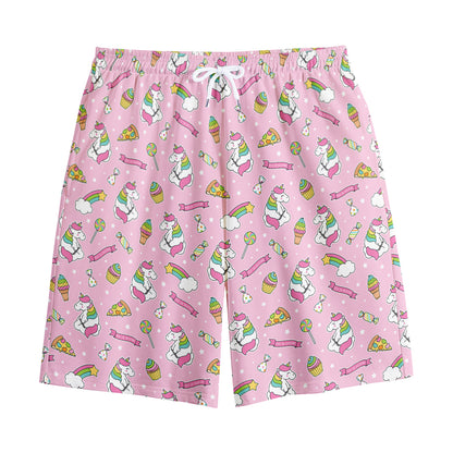 Pink Girly Unicorn Pattern Print Cotton Shorts
