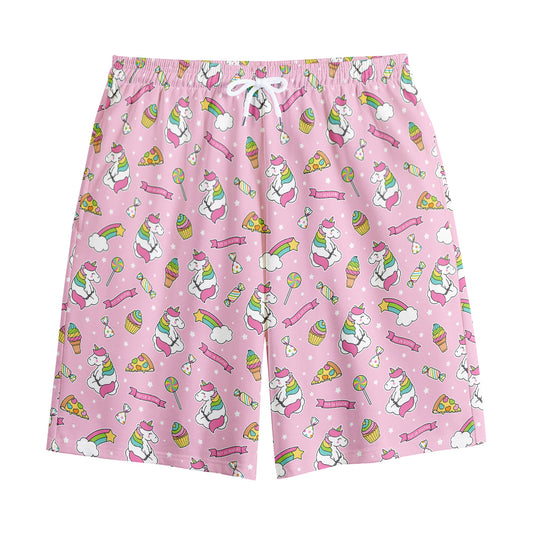Pink Girly Unicorn Pattern Print Cotton Shorts