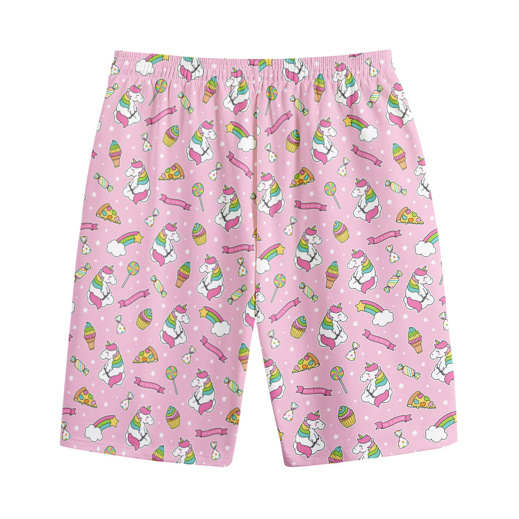 Pink Girly Unicorn Pattern Print Cotton Shorts