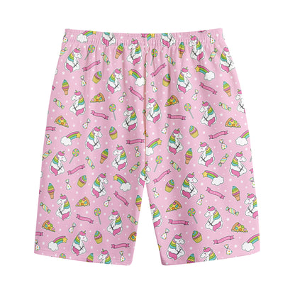 Pink Girly Unicorn Pattern Print Cotton Shorts