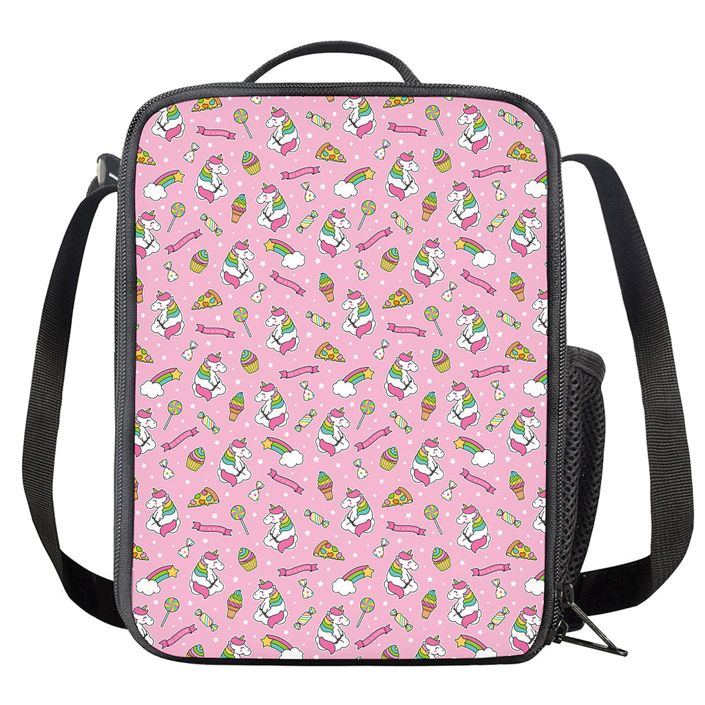 Pink Girly Unicorn Pattern Print Crossbody Lunch Bag