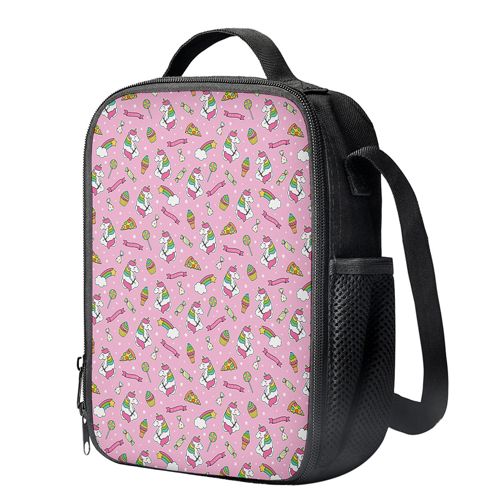 Pink Girly Unicorn Pattern Print Crossbody Lunch Bag