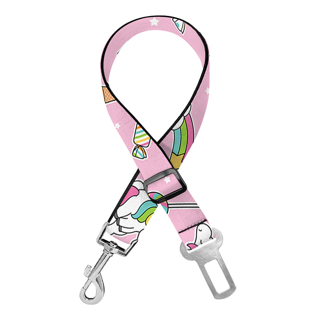 Pink Girly Unicorn Pattern Print Dog Seat Belt