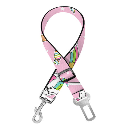 Pink Girly Unicorn Pattern Print Dog Seat Belt