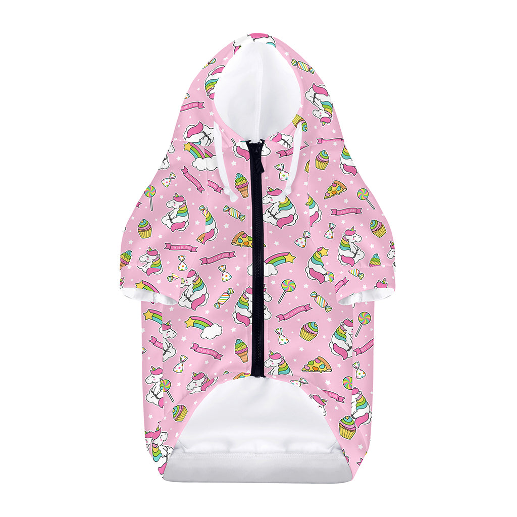 Pink Girly Unicorn Pattern Print Dog Zip Up Hoodie