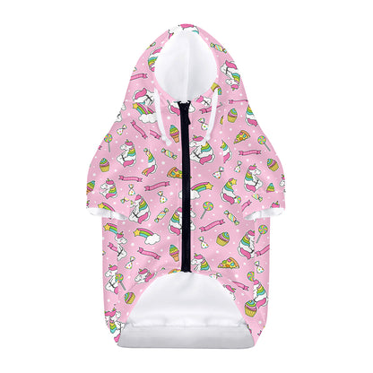 Pink Girly Unicorn Pattern Print Dog Zip Up Hoodie