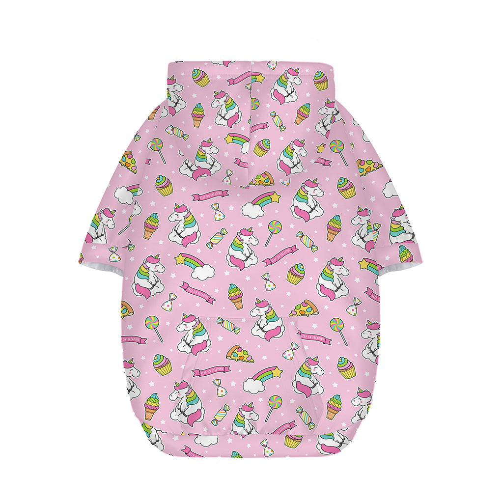 Pink Girly Unicorn Pattern Print Dog Zip Up Hoodie
