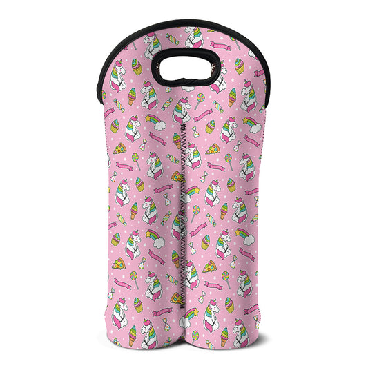 Pink Girly Unicorn Pattern Print Double Neoprene Wine Tote