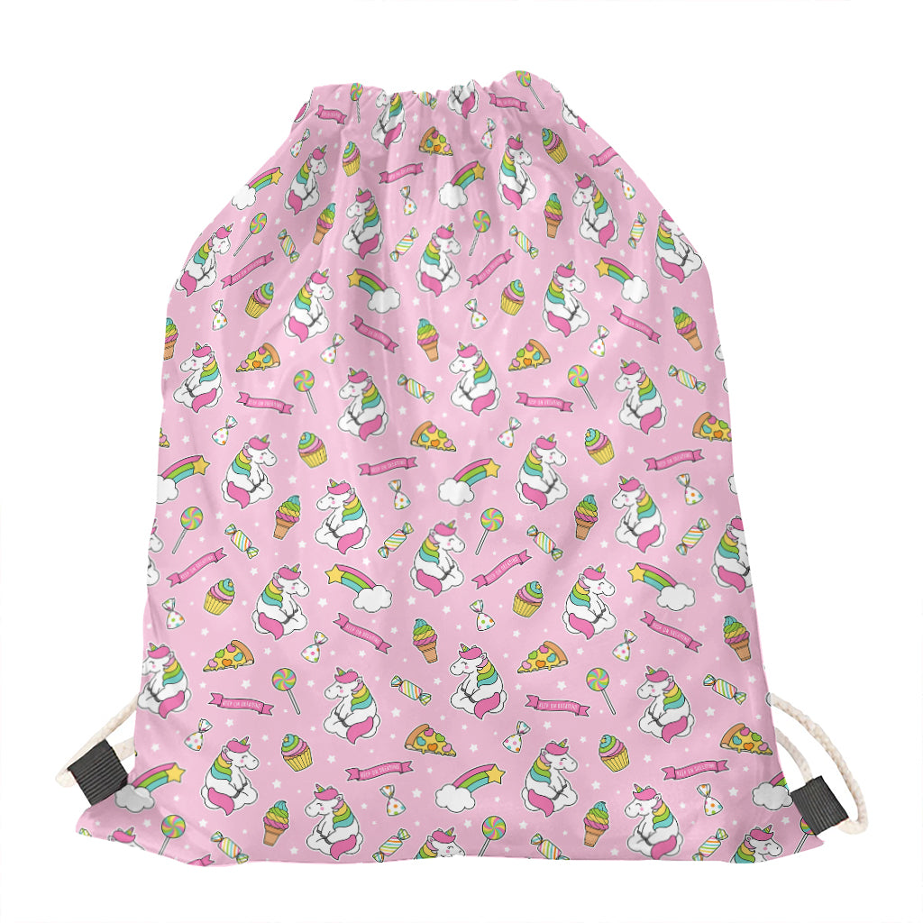 Pink Girly Unicorn Pattern Print Drawstring Bag