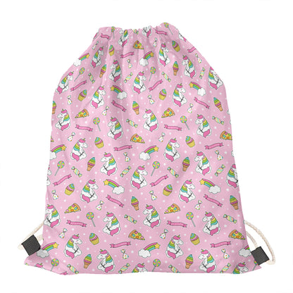 Pink Girly Unicorn Pattern Print Drawstring Bag