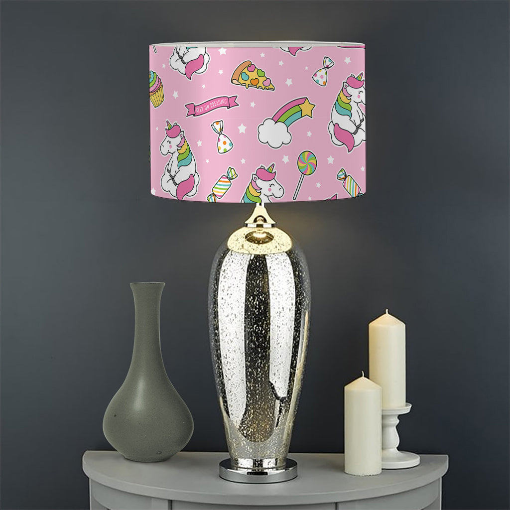 Pink Girly Unicorn Pattern Print Drum Lamp Shade