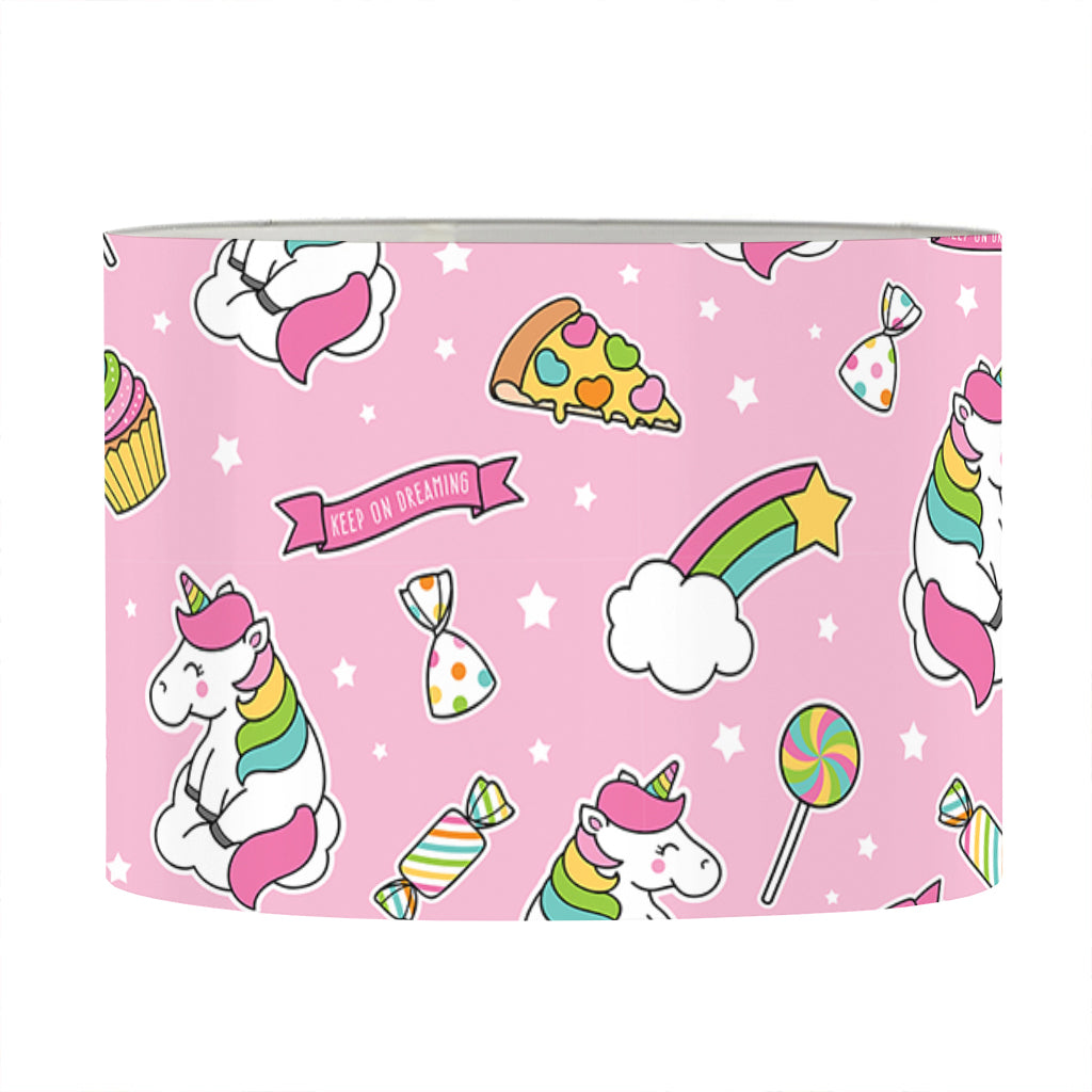 Pink Girly Unicorn Pattern Print Drum Lamp Shade