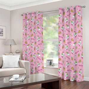 Pink Girly Unicorn Pattern Print Extra Wide Grommet Curtains