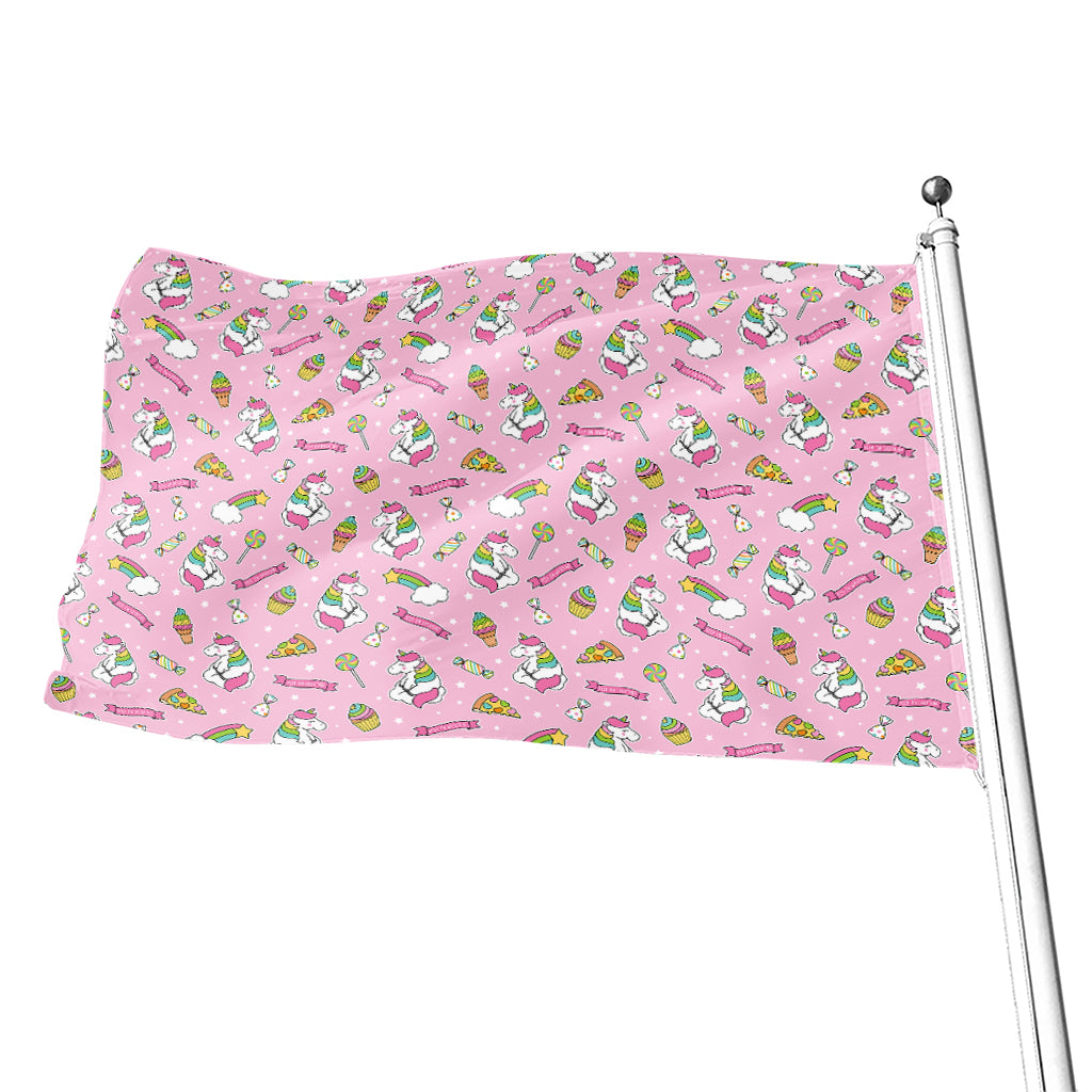 Pink Girly Unicorn Pattern Print Flag
