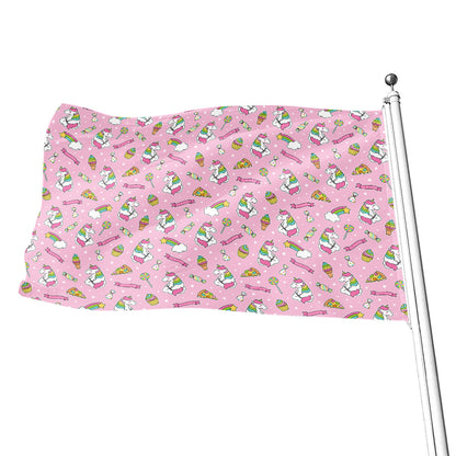 Pink Girly Unicorn Pattern Print Flag