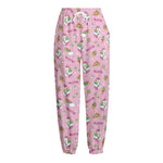 Pink Girly Unicorn Pattern Print Fleece Lined Knit Pants