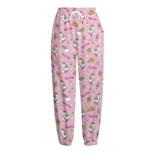 Pink Girly Unicorn Pattern Print Fleece Lined Knit Pants