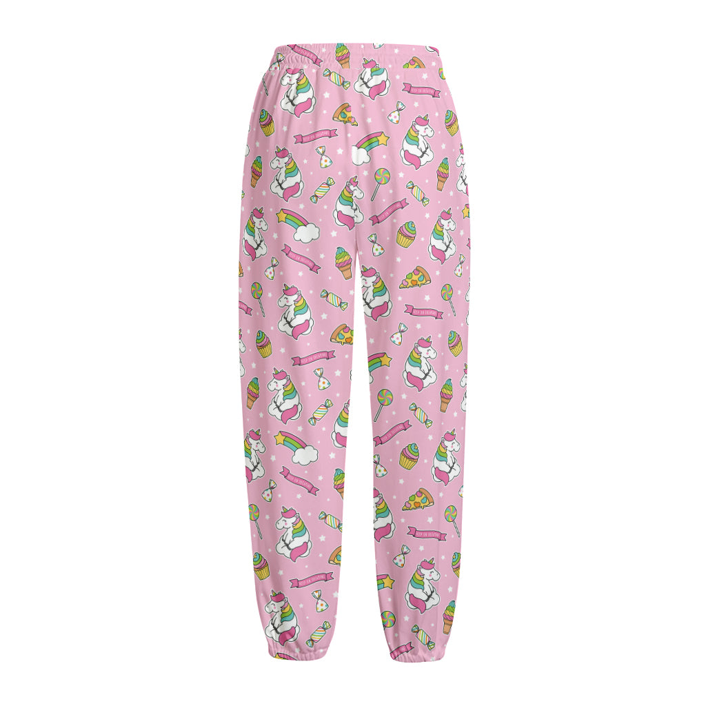 Pink Girly Unicorn Pattern Print Fleece Lined Knit Pants