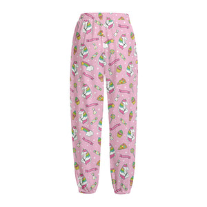 Pink Girly Unicorn Pattern Print Fleece Lined Knit Pants