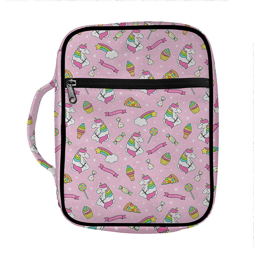 Pink Girly Unicorn Pattern Print Front Pocket Bible Bag
