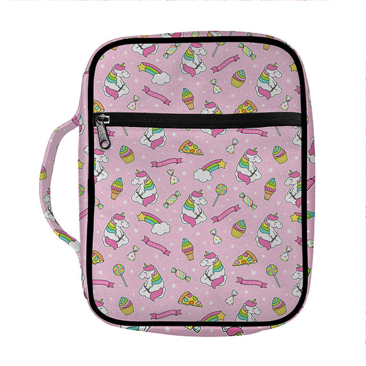 Pink Girly Unicorn Pattern Print Front Pocket Bible Bag