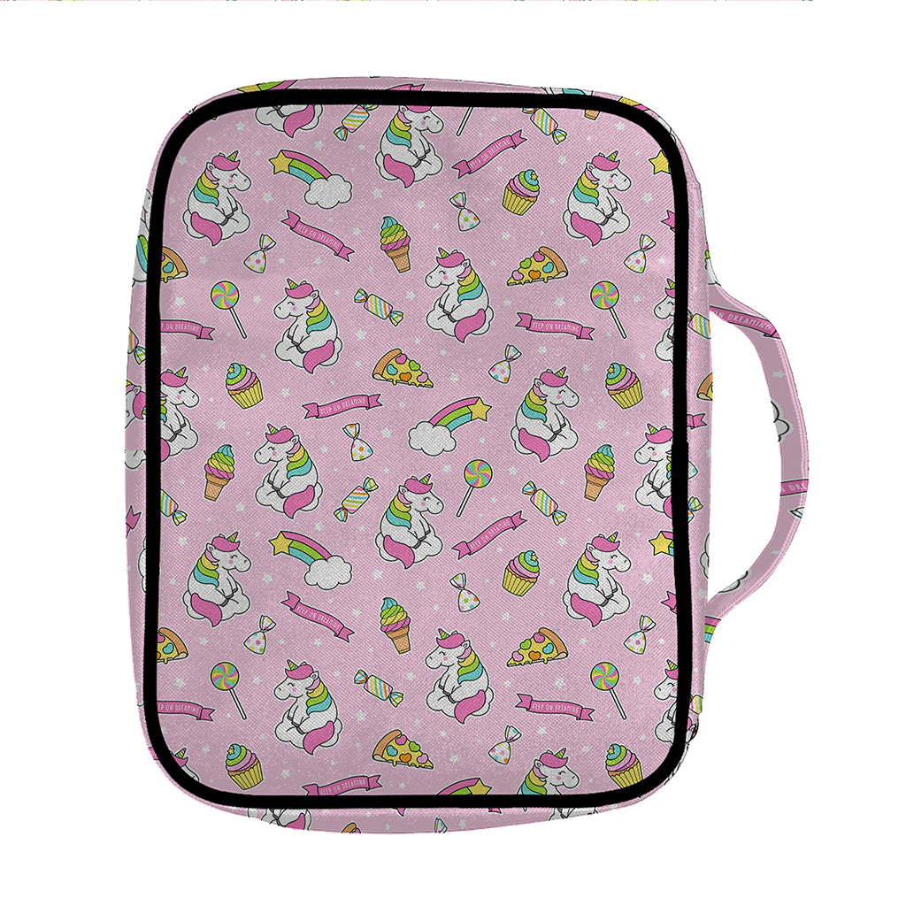 Pink Girly Unicorn Pattern Print Front Pocket Bible Bag