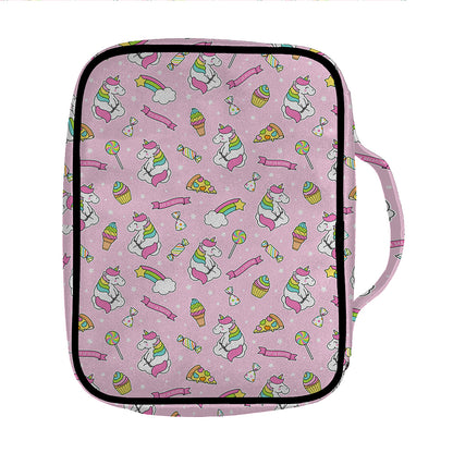 Pink Girly Unicorn Pattern Print Front Pocket Bible Bag