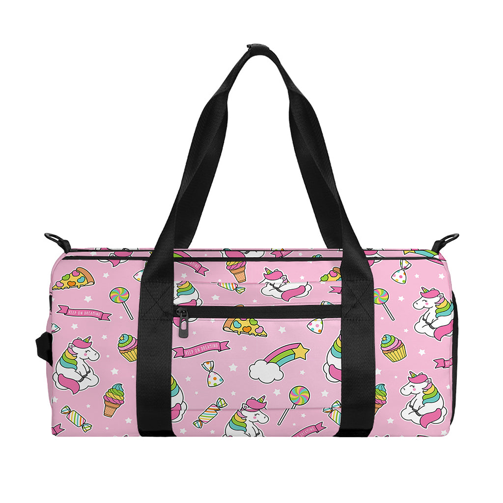 Pink Girly Unicorn Pattern Print Gym Bag