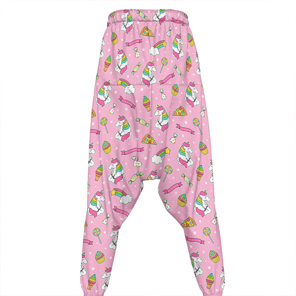 Pink Girly Unicorn Pattern Print Hammer Pants