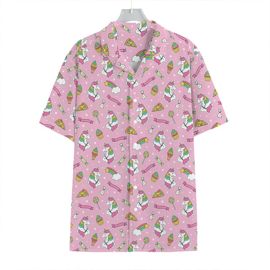 Pink Girly Unicorn Pattern Print Hawaiian Shirt
