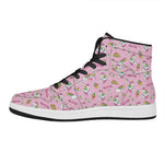 Pink Girly Unicorn Pattern Print High Top Leather Sneakers