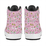 Pink Girly Unicorn Pattern Print High Top Leather Sneakers