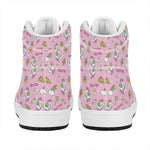 Pink Girly Unicorn Pattern Print High Top Leather Sneakers