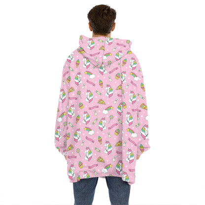 Pink Girly Unicorn Pattern Print Hoodie Blanket