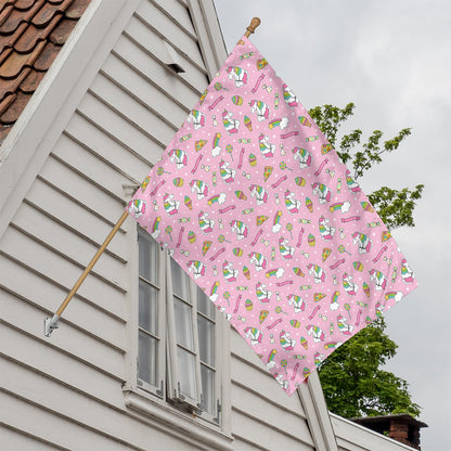Pink Girly Unicorn Pattern Print House Flag