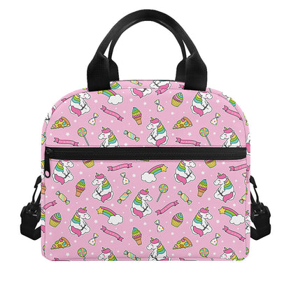 Pink Girly Unicorn Pattern Print Insulated Lunch Bag